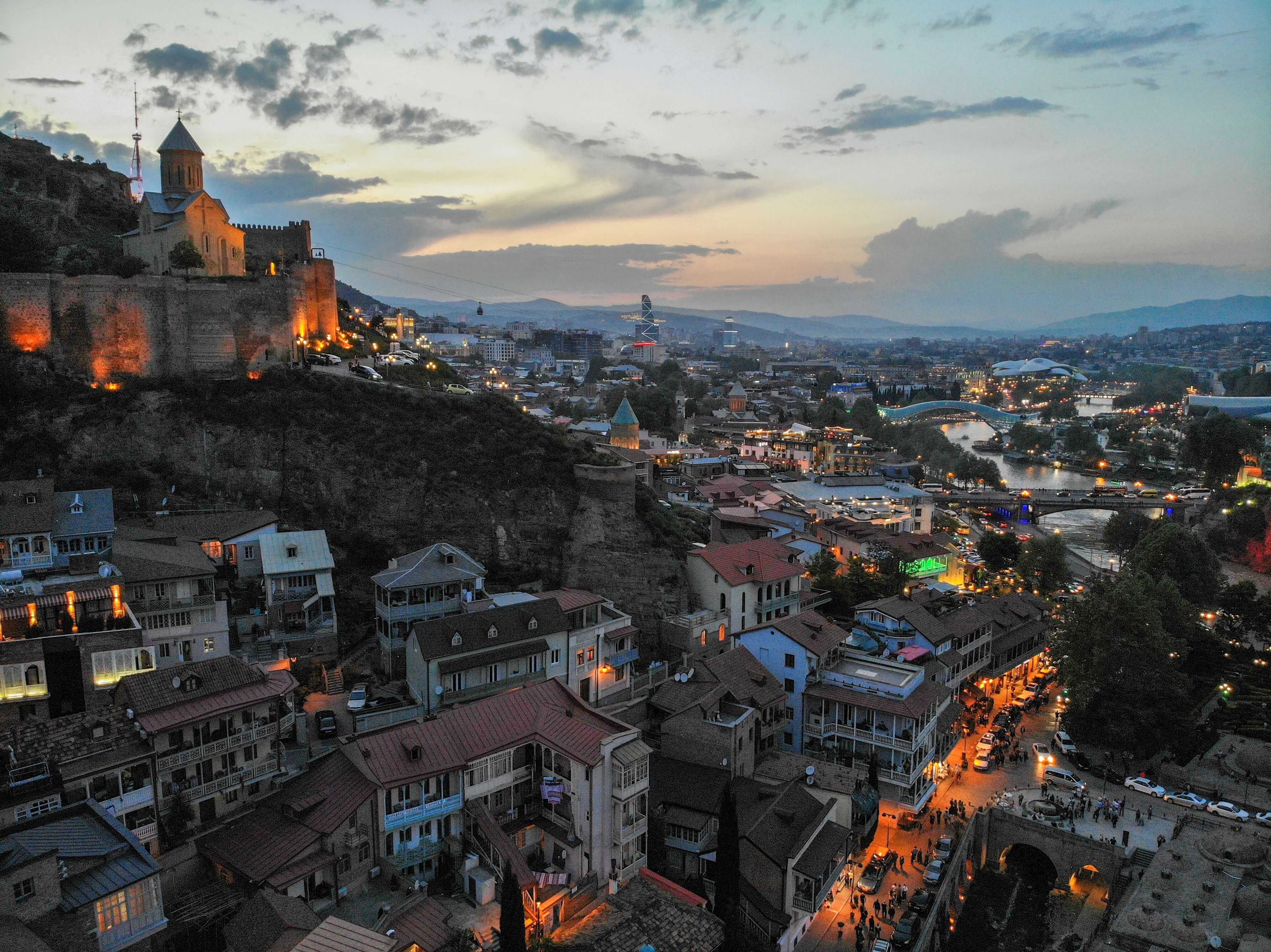 TBILISI, GEORGIA - Sep 24, 2019: A cluster of hotels near the old